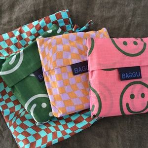 NWT Standard Baggu Set 3x Trippy Indigo Checker Smiley Happy Face Lavender Pink